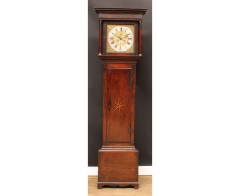 A George III oak longcase clock, 31cm square brass dial inscribed Stripling, Lichfield, silvered chapter ring with Roman and 