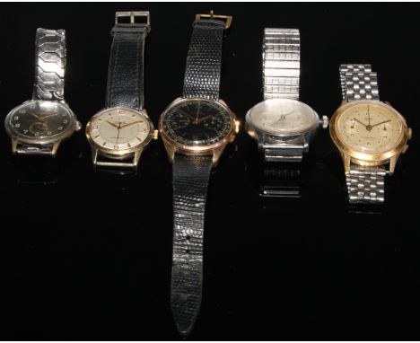 Watches - a 1940s Titus Genf wristwatch, black dial, Arabic numerals, minute track, subsidiary seconds, manual wind movement,