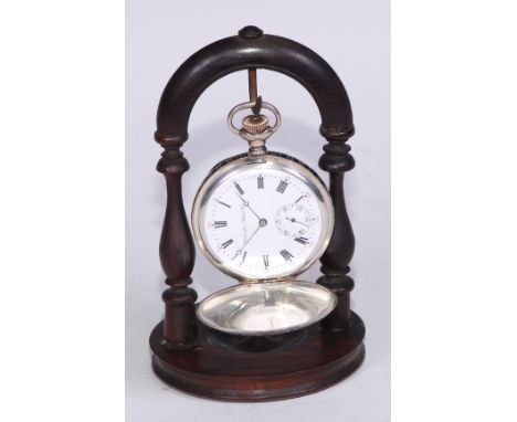 An American silver and niello hunter pocket watch, 4.5cm enamel dial inscribed Hamilton Watch Co, Roman and red subsidiary Ar