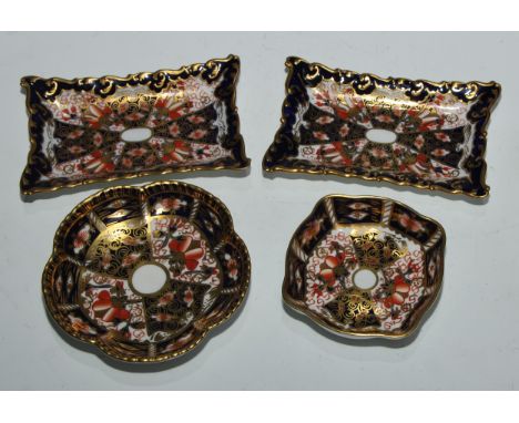 A pair of Royal Crown Derby 2451 Imari pillow-shaped trinket dishes, 13cm wide, printed marks; others, (4) 