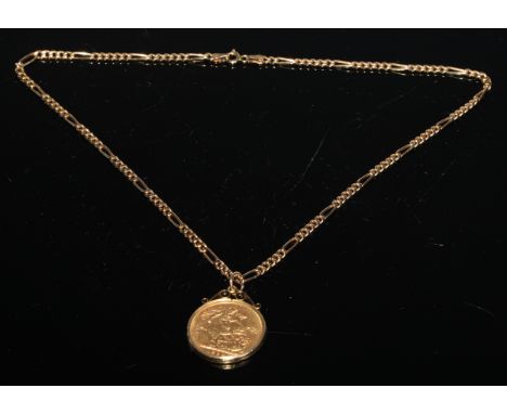 A Victorian gold sovereign, 1894, with 9ct gold pendant mount and chain, 12g 