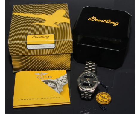 Breitling - a quartz chronometer wristwatch, quartered Arabic numerals, minute track, centre seconds, matt grey steel case an