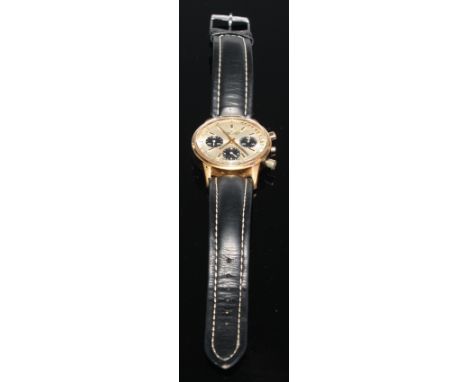 Breitling - an 815 Panda chronograph wristwatch, silver and black two tone dial, block batons, minute track, centre seconds, 