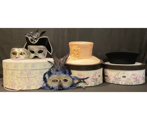 A J Taylor lady's hat, light pink, boxed;   a Peter Bsttley  black felt hat, boxed;  James Dermot flat cap;  others, Joules, 