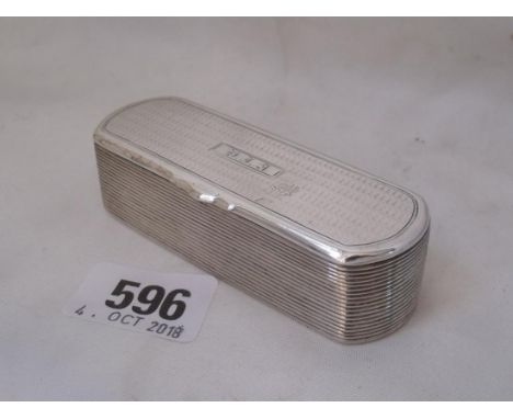 A Geo. snuff box with rounded ends and reeded side  3.5” long Birm 1830 by ES 80g.     