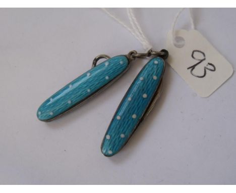 Miniature blue enamel pocket knife also a matching   bull hook        