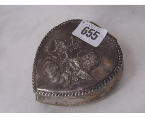 A Vic heart shaped trinket box embossed with infants  4” long Birm 1897 90g.      