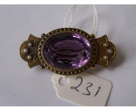 Gold amethyst and pearl brooch     