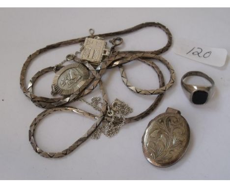 Silver locket and other silver items     