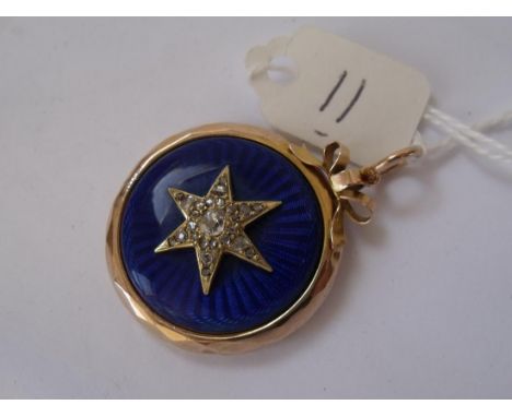 Antique 9ct blue enamel picture locket pendant with  diamonds to center in the form of a star 3cm dia 11g inc  