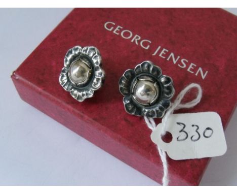 GEORG JENSEN - pair boxed silver flower clip earrings  