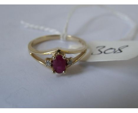 14ct gold ruby & diamond ring approx size L 2.2g   