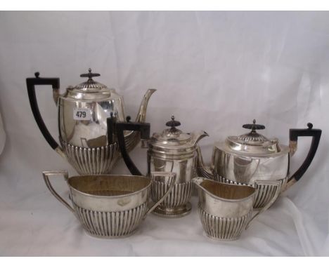 A FIVE PIECE TEA AND COFFEE SERVICE with half  reeded bodies 10” over spout Sheff 1910/11 by WH 2450g  