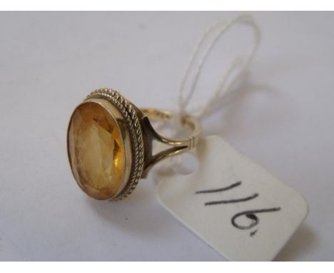 9ct yellow stone dress ring approx size K    