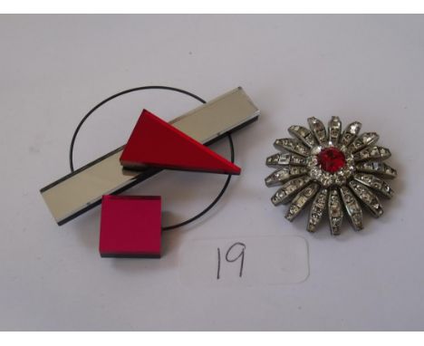 1970's Abstract brooch also a vintage red and white   paste brooch        