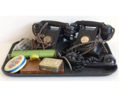 Salter 112lb spring scales, quantity of razors, two Bakalite G.P.O. internal telephones etc. Conditions reports are not avail