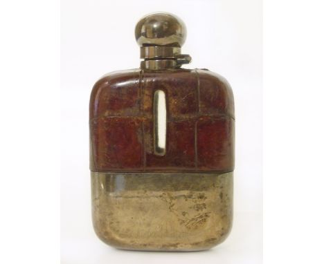 Silver, glass and leather hip flask by Goldsmiths & Silversmiths Conditions reports are not available for our Interiors Sale.