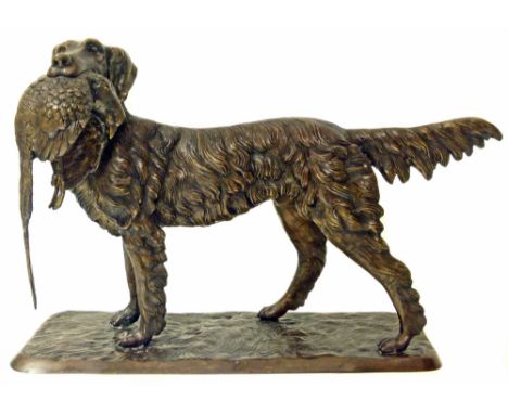 A bronze of a pointer with a pheasant Conditions reports are not available for our Interiors Sale.