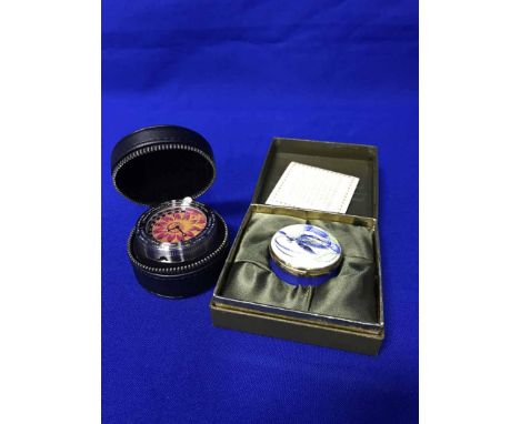 LOT OF COLLECTABLES including three trinket boxes, travelling timepiece and a group of ceramics including a pair of figures