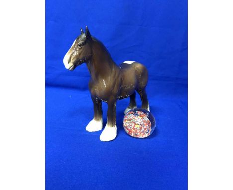 BESWICK HORSE AND A GLASS PAPERWEIGHT