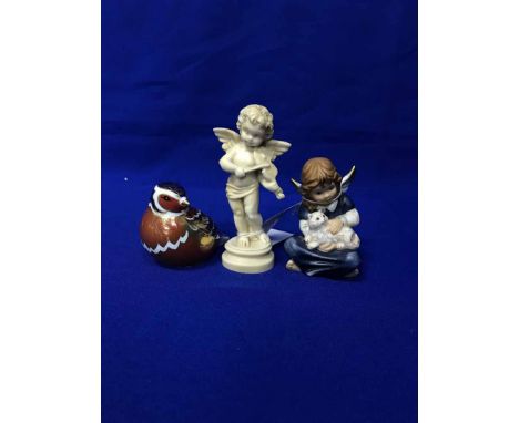 ROYAL CROWN DERBY IMARI BIRD, GOEBEL FIGURE AND A PUTTI