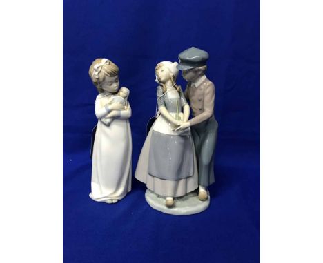 LLADRO GROUP OF A BOY AND GIRLalong with two Nao figures