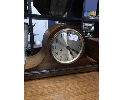 MAHOGANY BRASS BOUND WRITING BOX AND A MANTEL CLOCK
