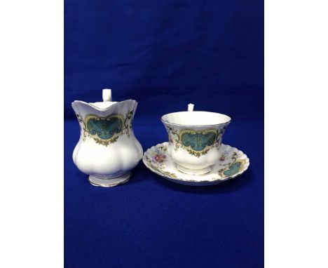 ROYAL ALBERT 'BERKELEY' TEA SERVICEcomprising a teapot, twelve cups, twelve saucers, side plate, two serving plates, two suga