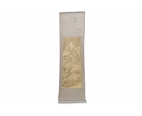 TWO 20TH CENTURY CHINESE PAINTED SCROLLSthe ink in paper scrolls depicting mountain landscape scenes, bearing script and seal