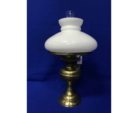 BRASS LAMP WITH TWO SPHERICAL GLASS SHADES