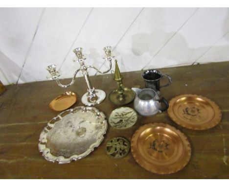 Mixed metalware including candelabra and brass candlestick etc&nbsp;