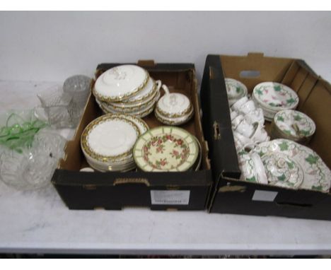 Vintage china and glass in 2 fruit trays