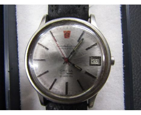 Omega Constellation chronometer stainless steel face with leather strap. not ticking, scratches to glass