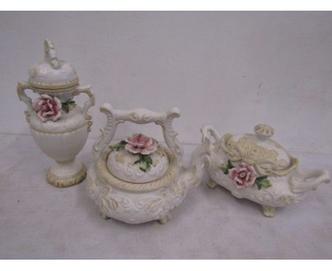 Capodimonte teapot, lidded vase and tureen