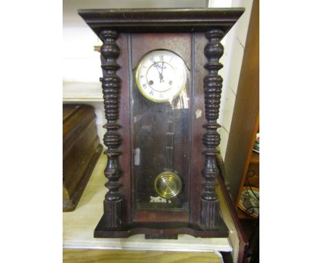 Vienna Regulator enamel faced wall clock with pendulum and key
