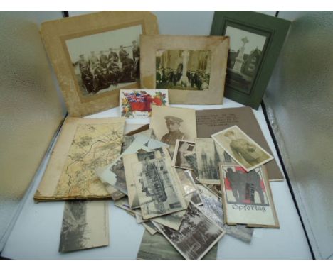 WW1 collection of photos, postcards and a 1919 ordnance survey map of the Battle of Arras