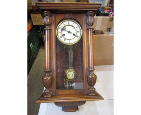 Vienna regulator enamel faced wall clock with pendulum and key