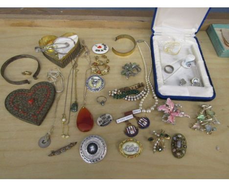 Costume jewellery collection inc sterling silver christening bangle and a silver ring, 'Amber' necklace