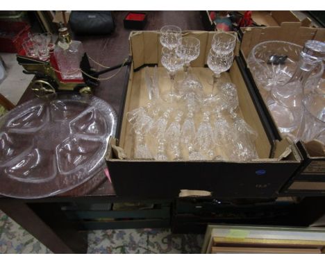 Swedish glass serving tray, quality glass suite, decanter and shot glass carriage set etc