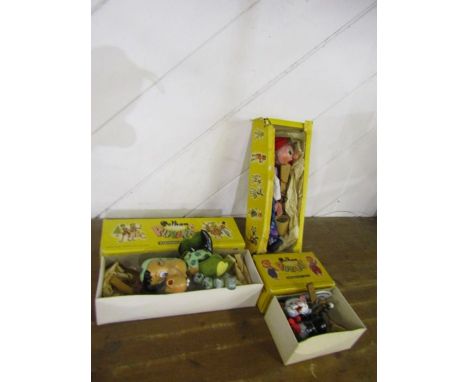 3 Boxed vintage Pelham puppets. Old Lady, Baby Dragon and Cat&nbsp;