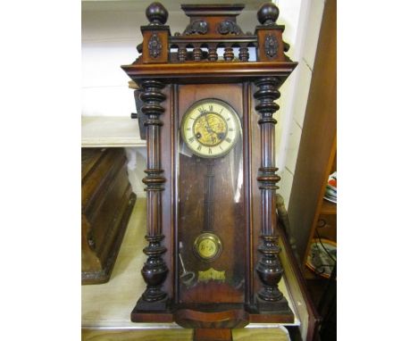 Vienna regulator brass and enamel faced wall clock with pendulum and key