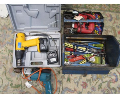 Joblot of tools, tool boxes and electrical fittings