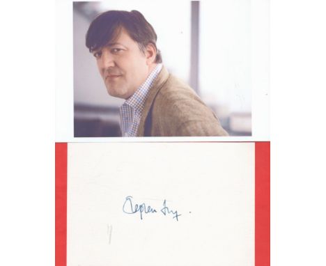 Actor, Stephen Fry signature piece featuring a signed white card plus a 6x4 colour photograph. Fry (born 24 August 1957) is a