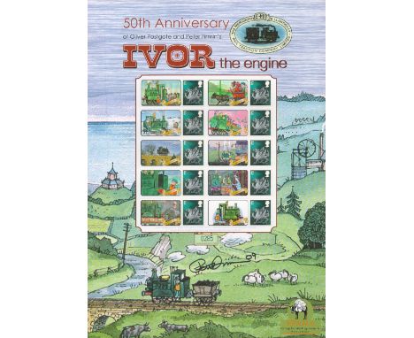 Artist, Peter Firmin signed Ivor The Engine stamp sheet to celebrate its 50th Anniversary. This beautiful item features 20 st