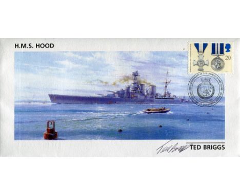 HMS Hood. FDC hand signed by Ted Briggs, who at the time of signing was the last living of only three men to survive the sink