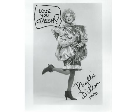 Phyllis Diller signed 10x8 black and white photo. Dedicated. July 17, 1917 - August 20, 2012 was an American stand up comedia