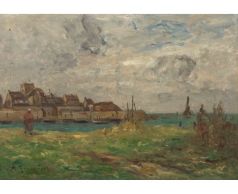 Jean-Baptiste Antoine Guillemet(Chantilly 1843–1918 Dordogne)Hafen von Barfleur in der Normandie. Öl auf Leinwand. Unten link