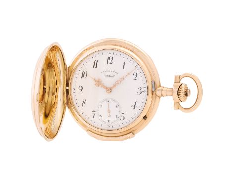 A. LANGE & SÖHNE große, schwere Goldsavonette Taschenuhr mit Außenscharnier. Gold 18K, inkl. Staubdeckel, Gehäusenummer 41568