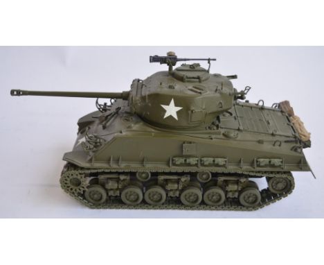 A Franklin Mint 1/24 M4A3E8 "Easy 8" Sherman tank die-cast model with interior detail and engine compartment, suspension, wor