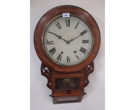 Jerome &amp; Co. superior 8 day Anglo-American clocks, late C19th/early C20th inlaid walnut drop dial wall clock, brass bezel